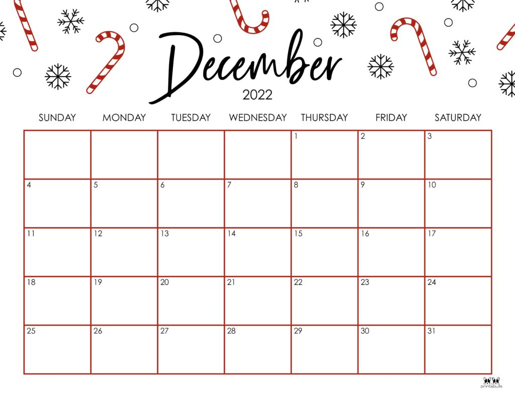 December 2022 Calendars - 50 Free Printables | Printabulls regarding Christmas Calendar Template Free