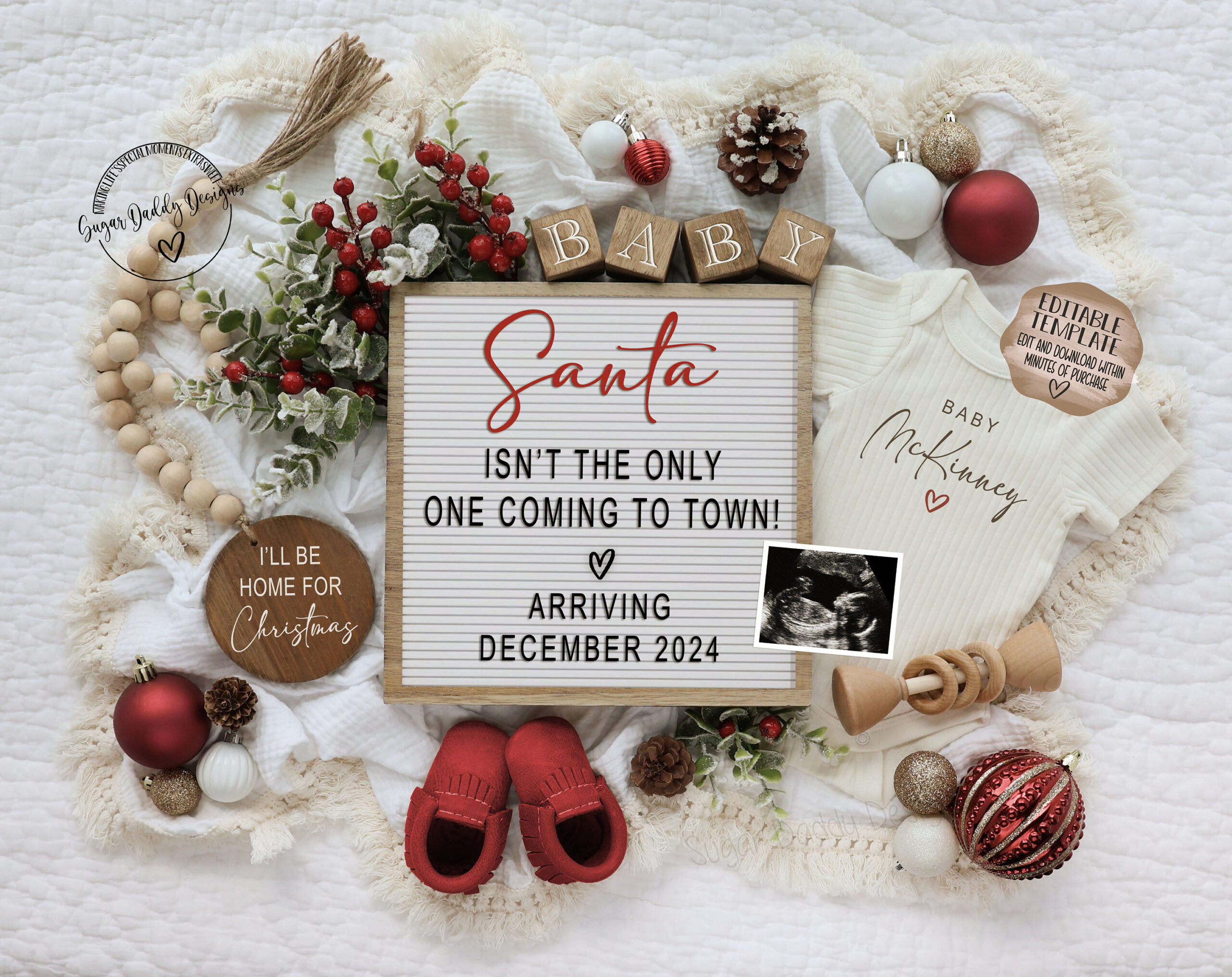 December Due Date Pregnancy Announcement: Christmas Baby (Digital in Christmas Baby Announcement Template