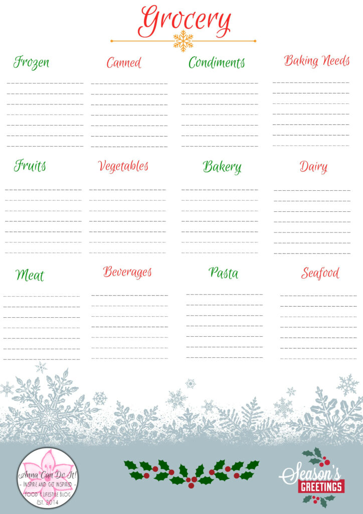 Christmas Food Shopping List Template Uk | Printable Templates
