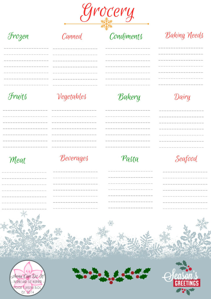 Christmas Food Shopping List Template Uk