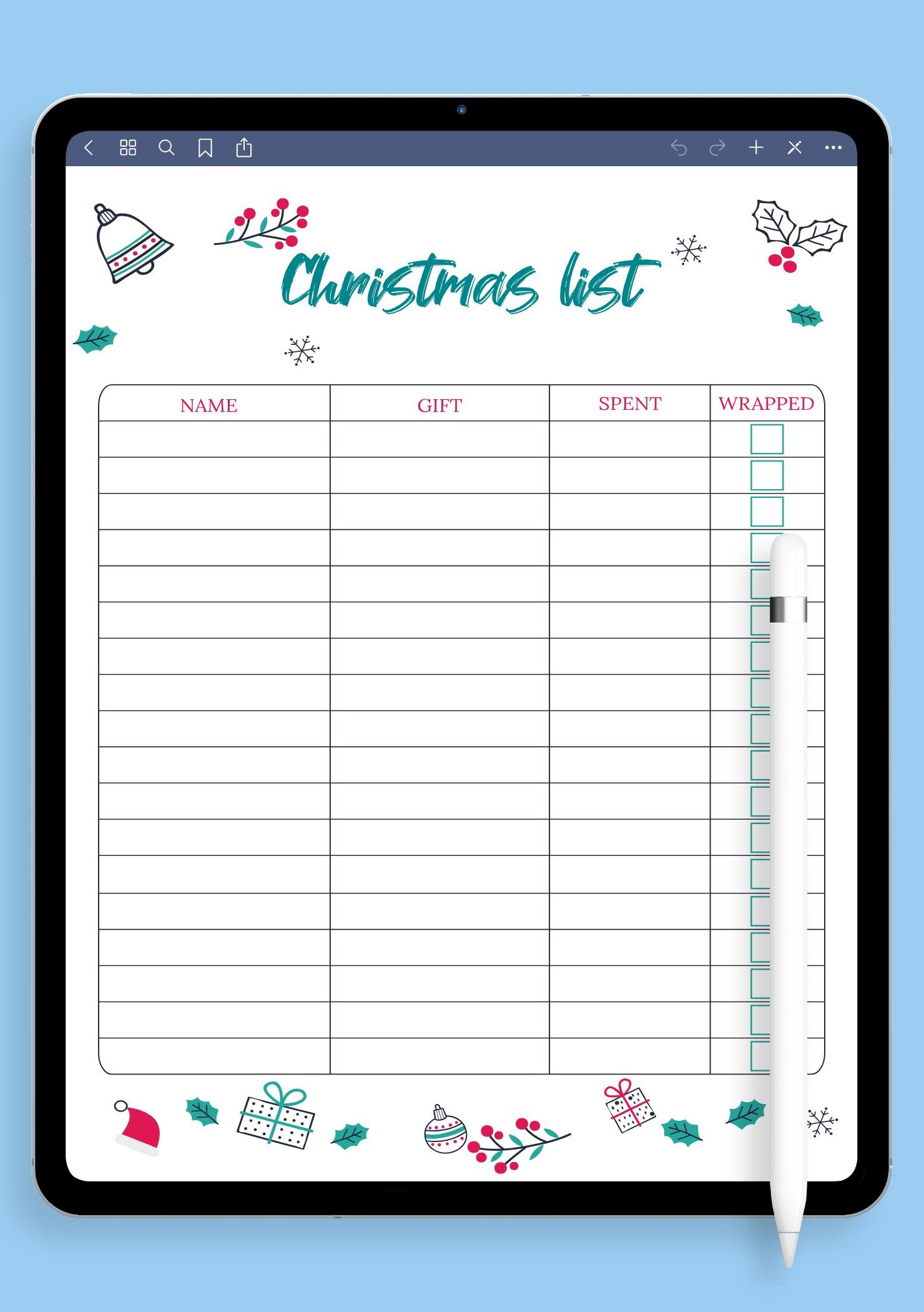 Download Printable Classic White Christmas List Template Pdf in Christmas Gift Shopping List Template