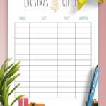 Download Printable Simple Bright Christmas Gift List Pdf In Christmas Gift Planner Template