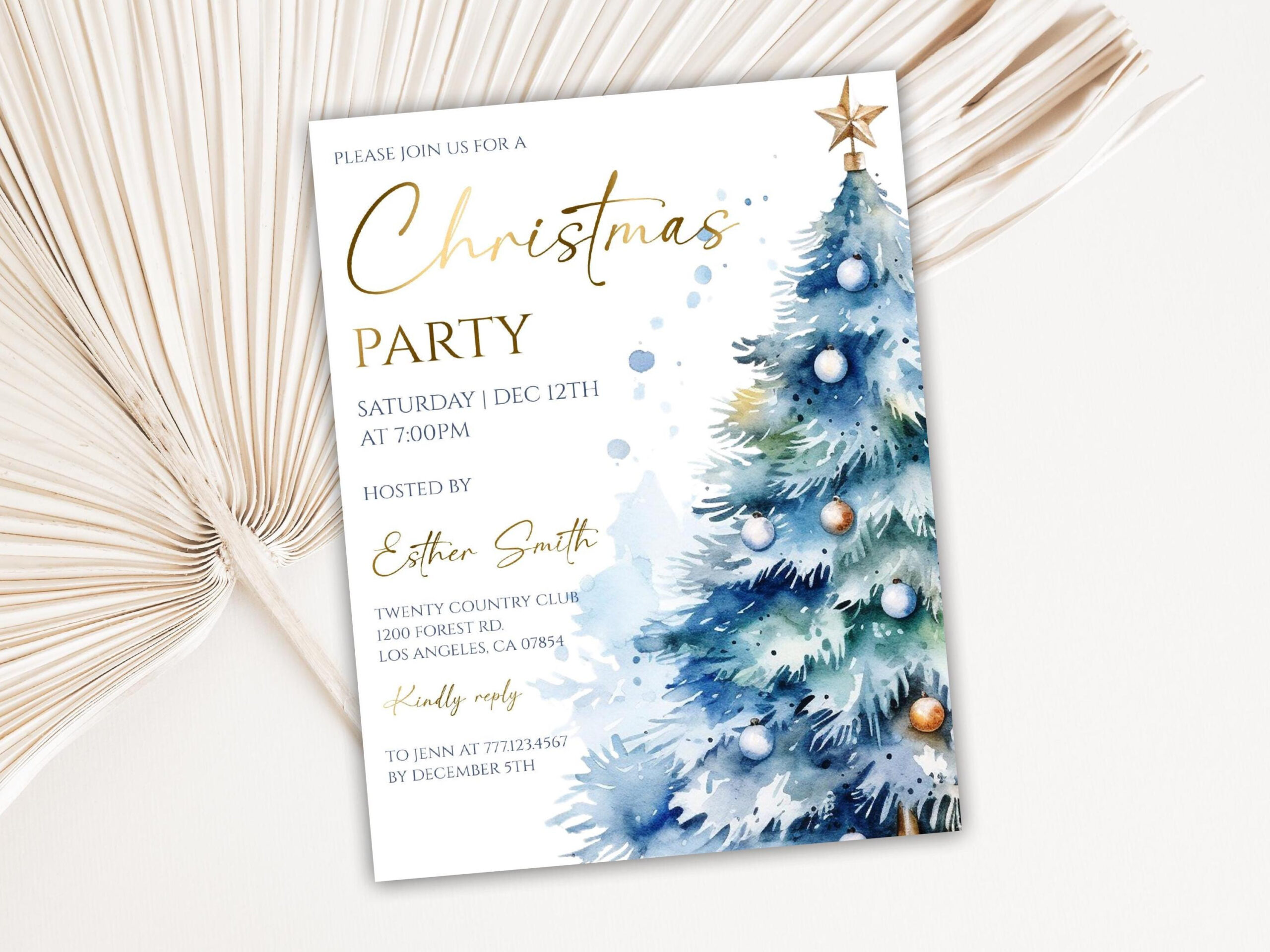 Editable Blue Christmas Tree Party Invitation, Family Christmas within Blue Christmas Invitation Template