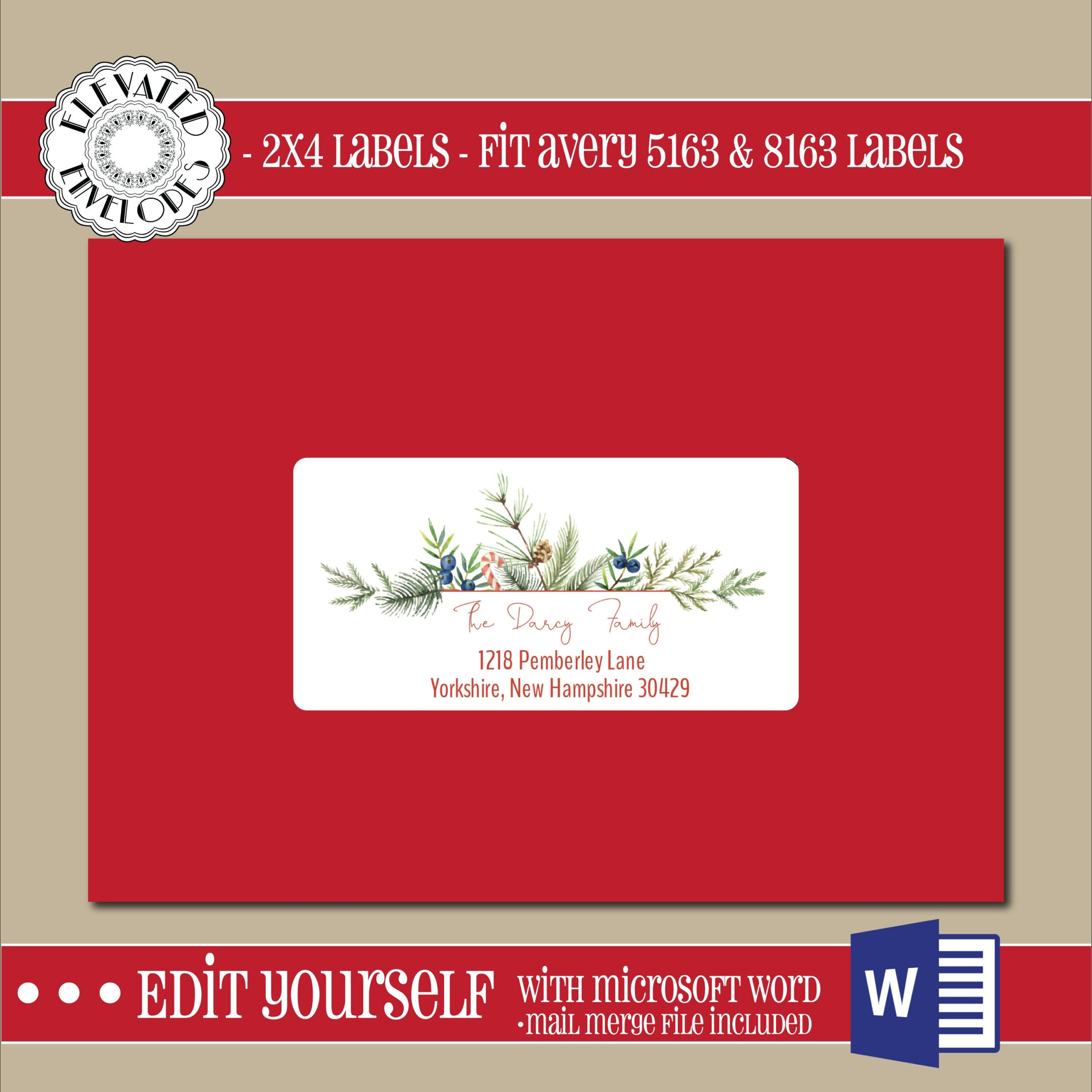Editable Christmas Address Label Template,2X4 Address Label, Card intended for Christmas Envelope Labels Template