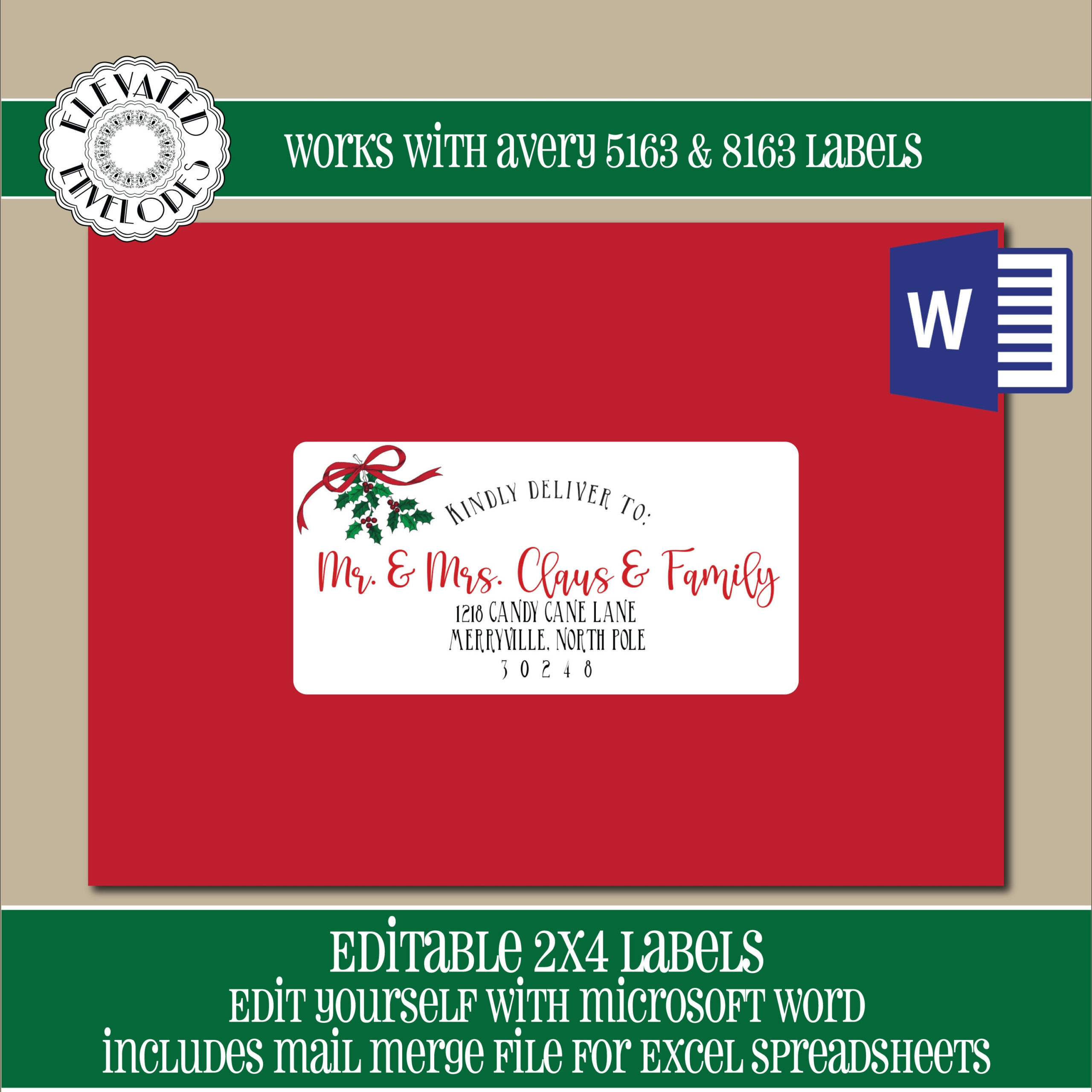 Editable Christmas Address Label Template,2X4 Address Label in Christmas Card Address Labels Template