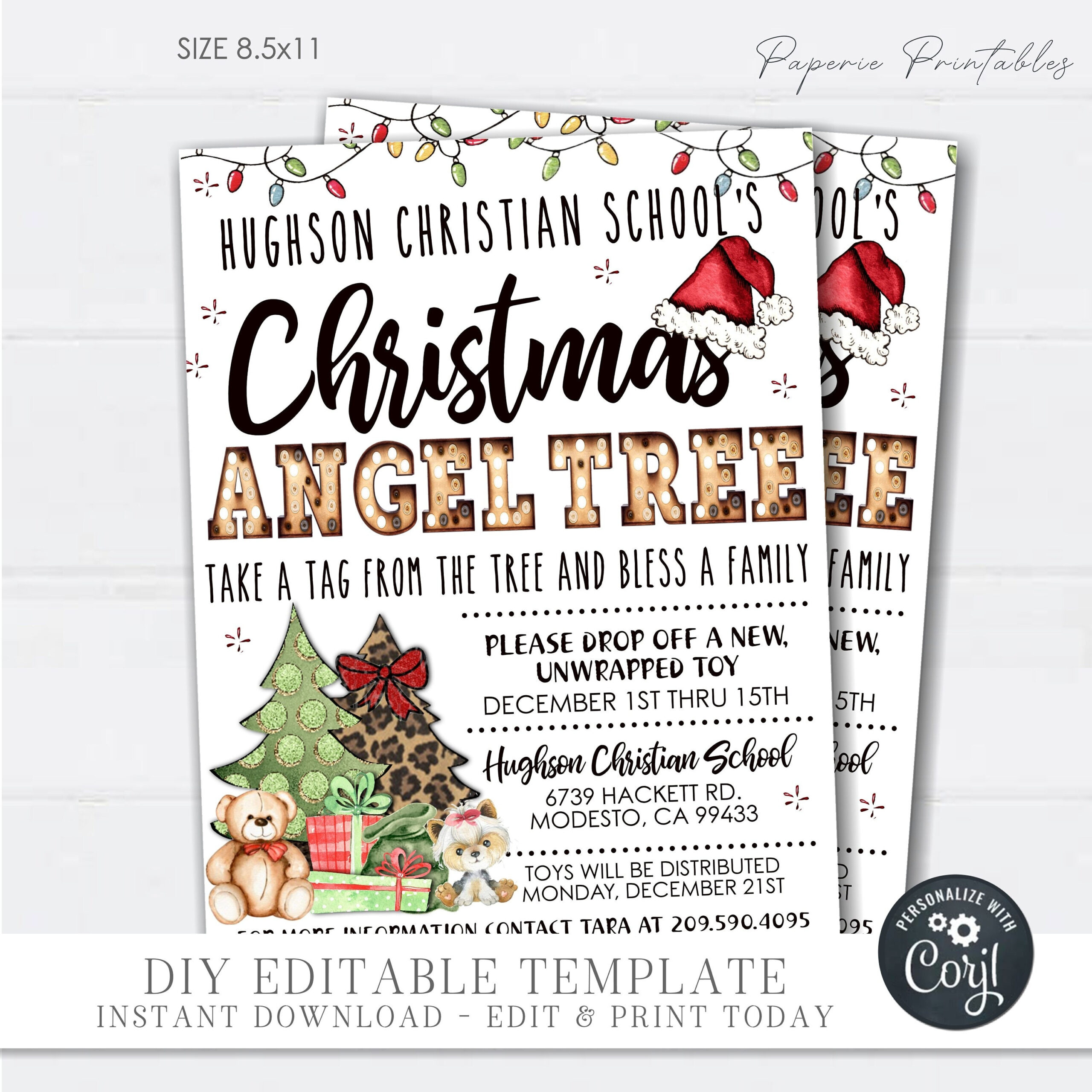 Editable Christmas Angel Tree Flyer: Church Toy Drive (Diy Corjl inside Christmas Angel Tree Template