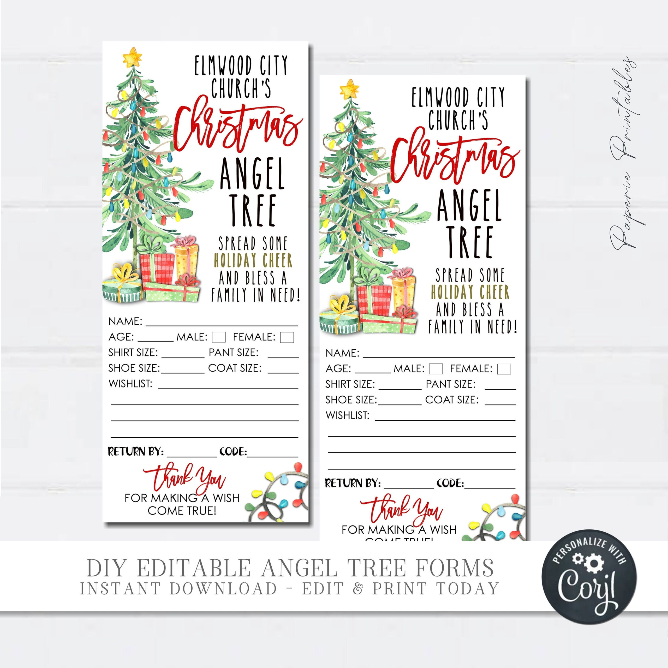 Editable Christmas Angel Tree Gift Tags (Diy Corjl Template) #Cf52 with regard to Angel Template For Christmas Tree