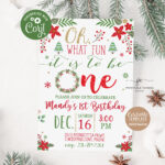 Editable Christmas Birthday Invitation Gold Red 1St Birthday Regarding Christmas Birthday Party Invitation Template