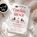 Editable Christmas Brunch Invitation Printable, Holiday Party Pertaining To Christmas Brunch Invite Template