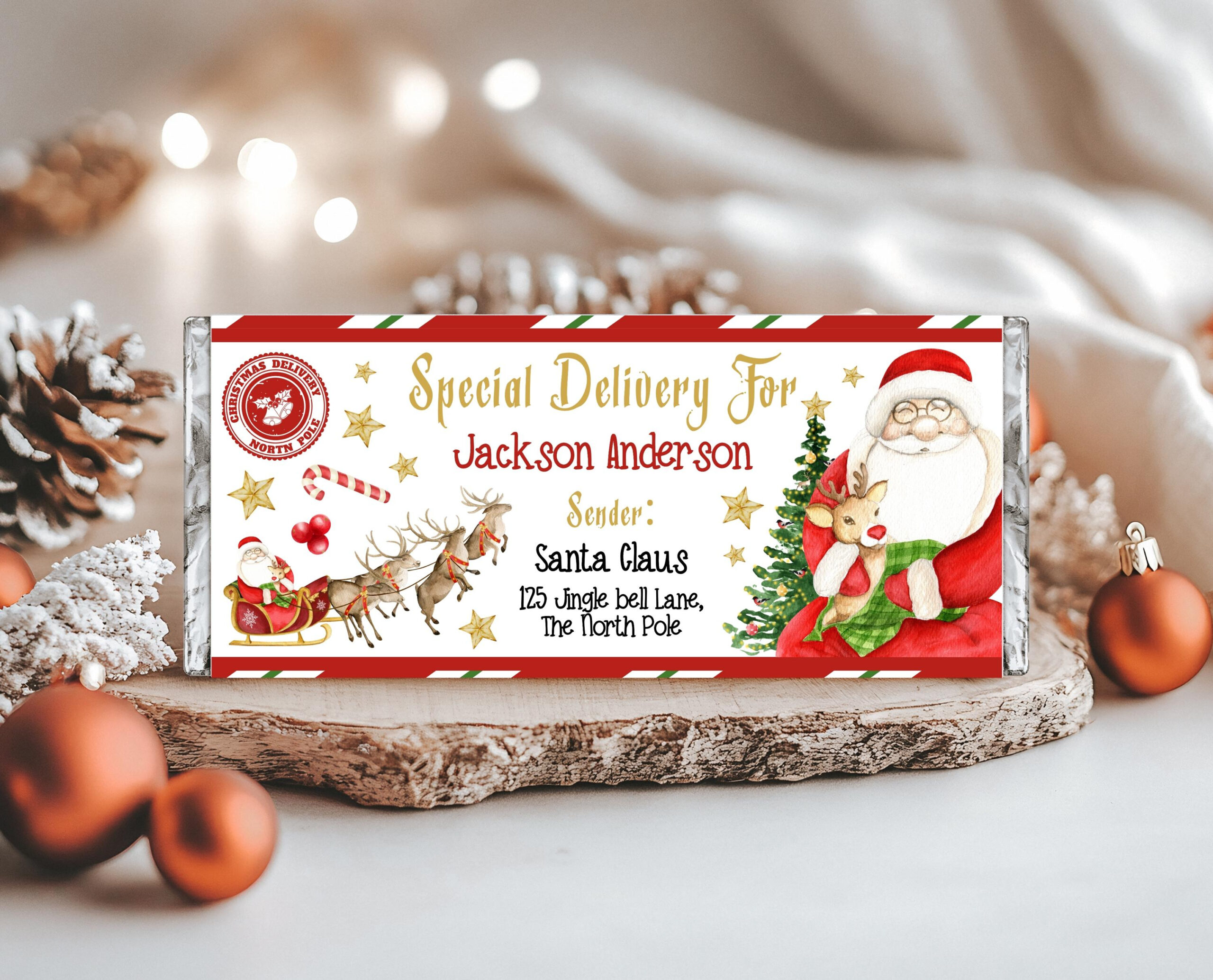 Editable Christmas Candy Bar Wrapper Template, Christmas Chocolate intended for Christmas Candy Bar Wrapper Template
