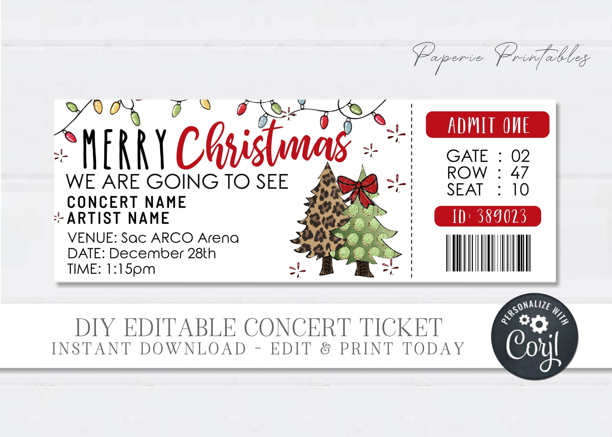 Editable Christmas Concert Ticket: Printable Stocking Stuffer with regard to Christmas Concert Ticket Template
