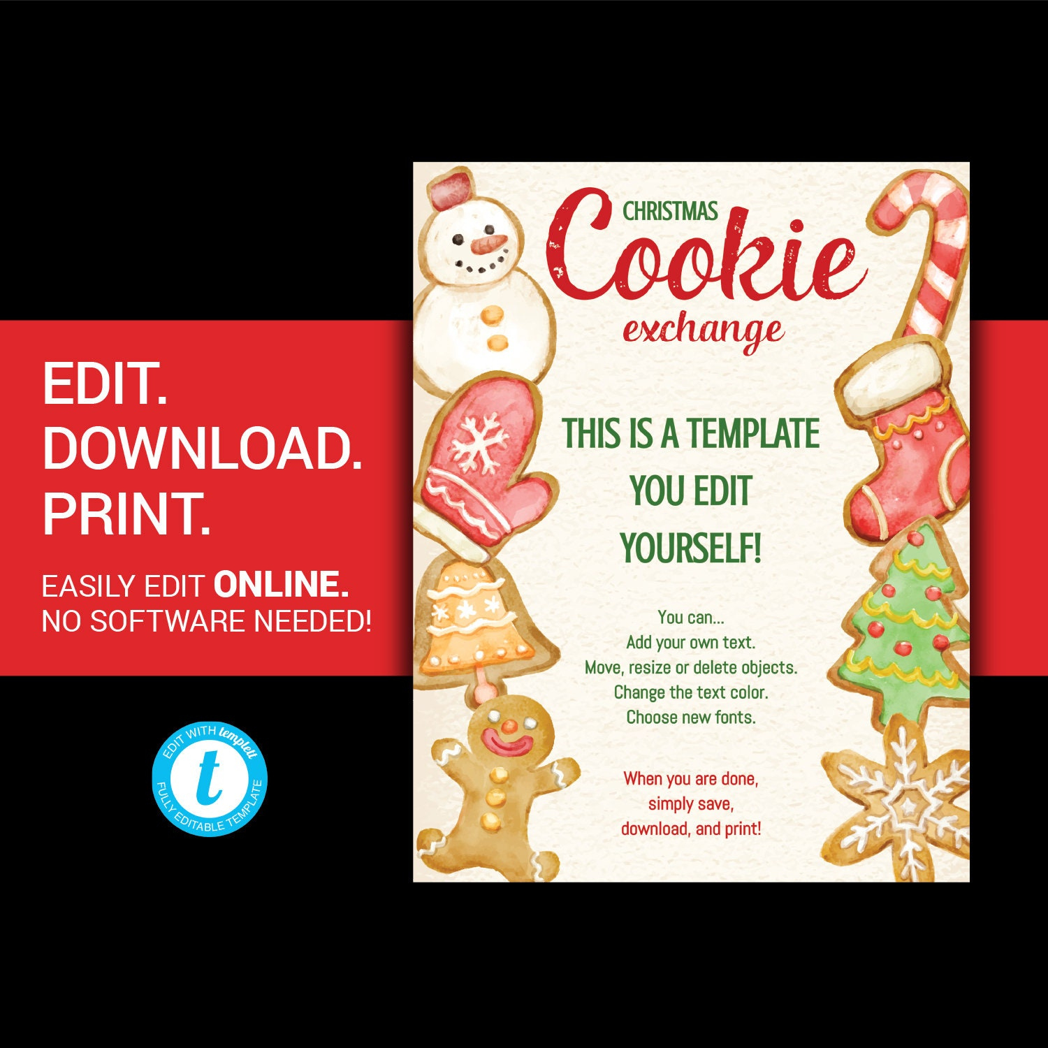 Editable Christmas Cookie Exchange Flyer Cookie Exchange Flyer pertaining to Christmas Cookie Flyer Template
