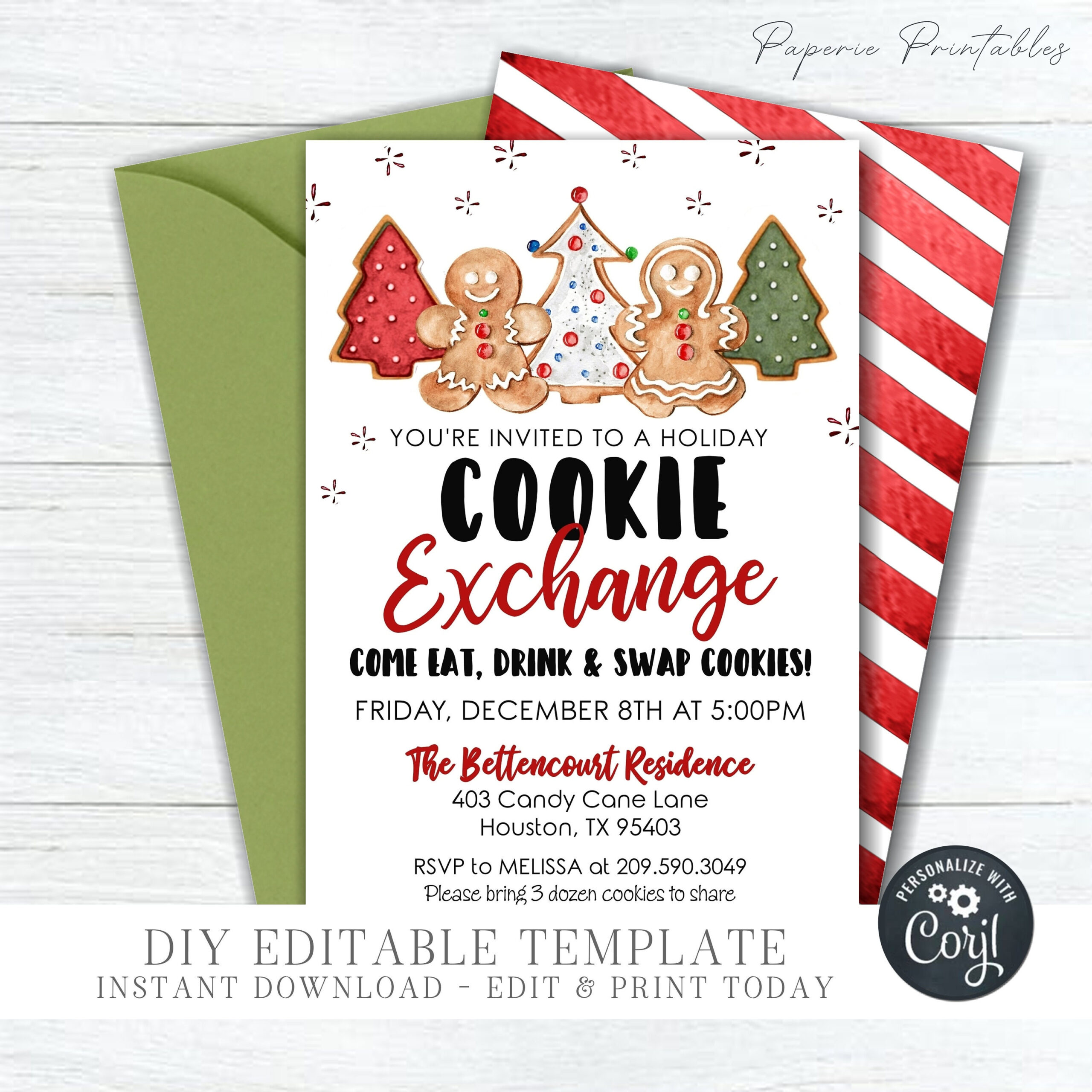 Editable Christmas Cookie Exchange Invitation: Holiday Party (Diy within Christmas Cookie Exchange Invitation Template