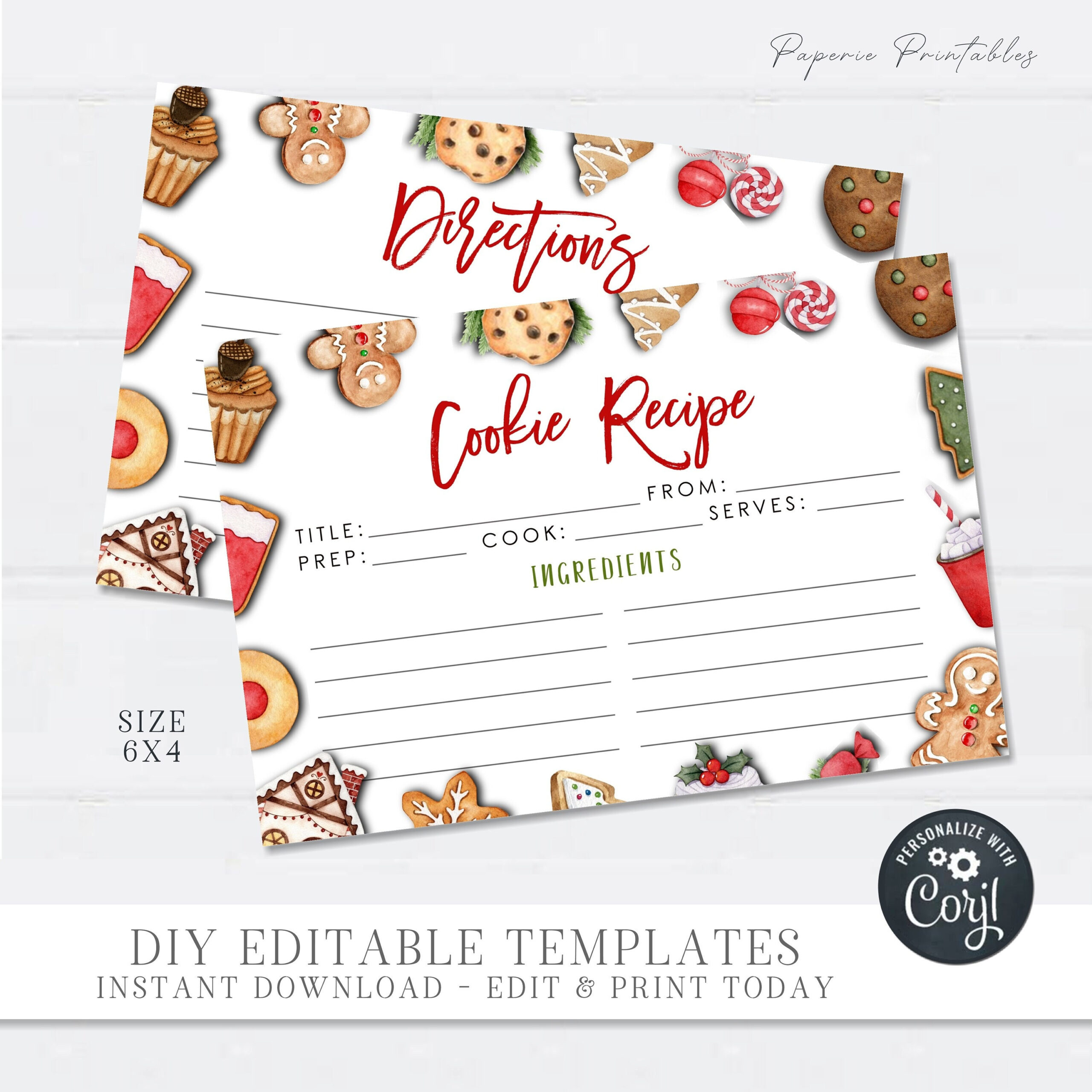 Editable Christmas Cookie Recipe Card: Cookie Swap Party (Diy throughout Christmas Cookie Recipe Card Template