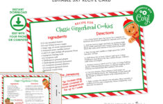 Editable Christmas Cookie Recipe Card Template (Instant Download throughout Christmas Cookie Recipe Card Template