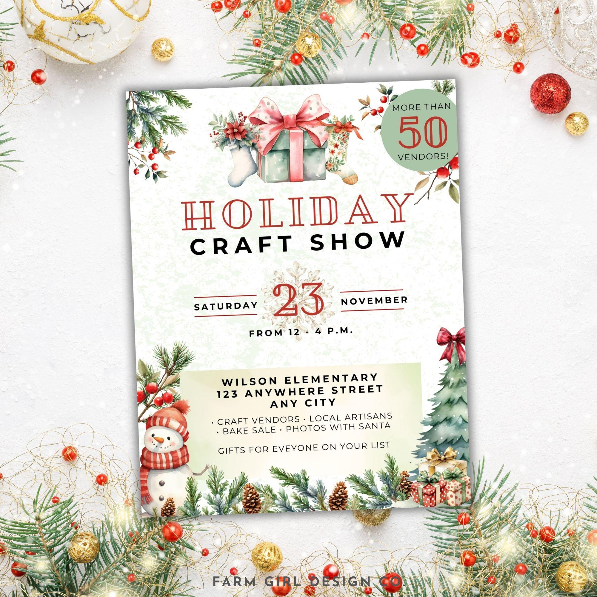 Editable Christmas Craft Fair Flyer, Craft Show Flyer Canva pertaining to Christmas Craft Show Flyer Template