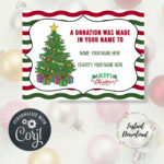 Editable Christmas Donation & Contribution Card, Christmas Charity With Donation Has Been Made In Your Name Template Christmas