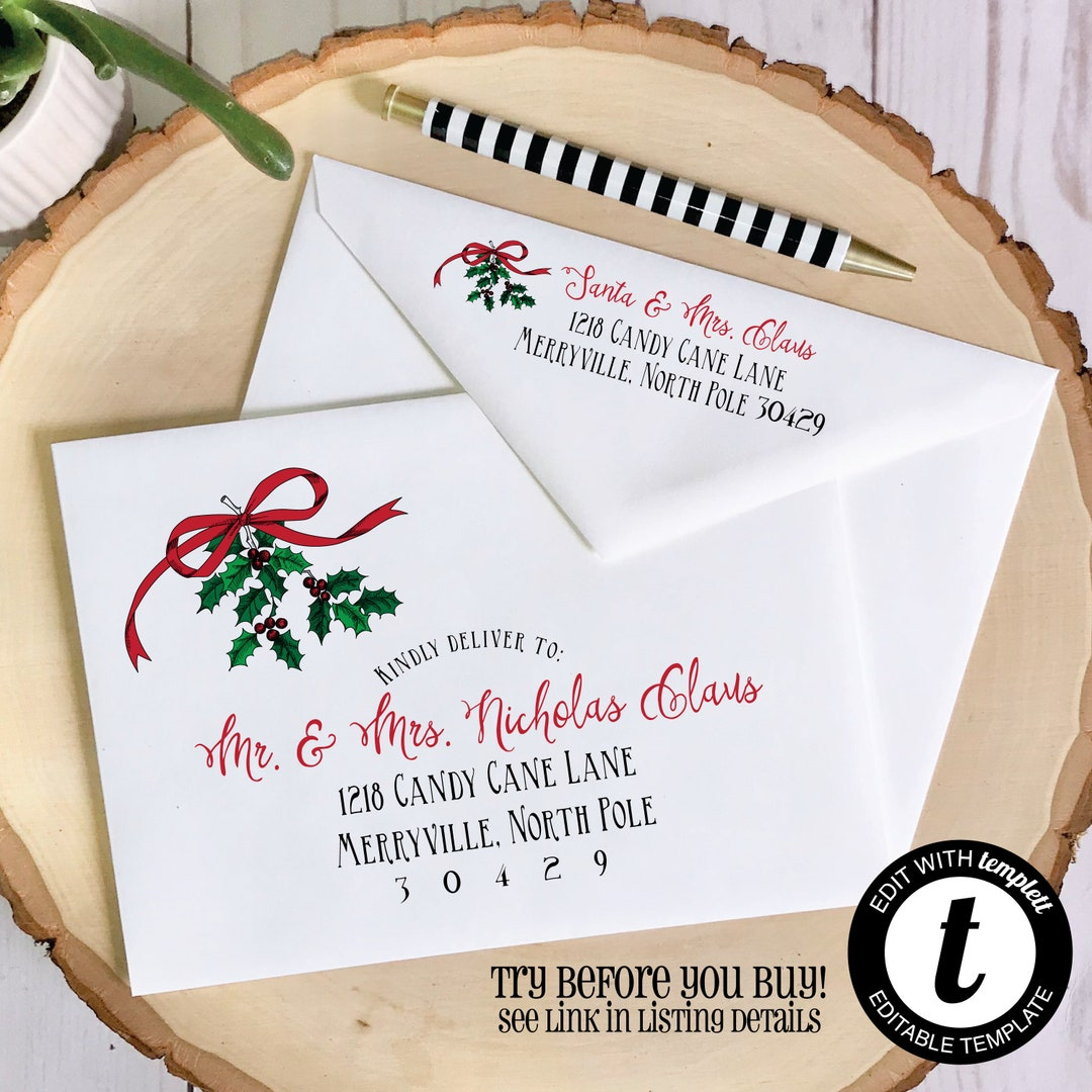 Editable Christmas Envelope Template, Templett, Christmas Envelope regarding Christmas Card Envelope Address Template