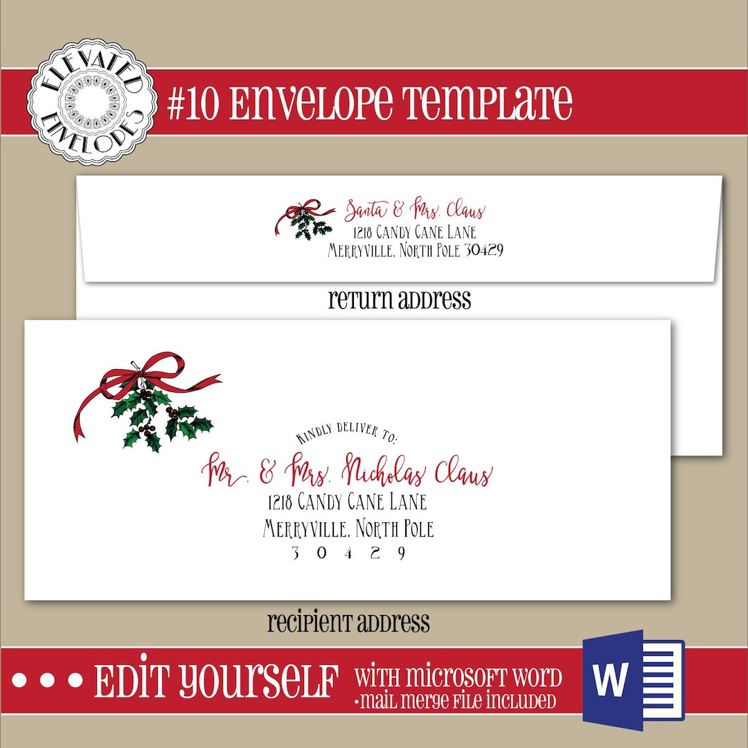 Editable Christmas Envelope Template,#10 Envelope,Addressing with regard to Christmas 10 Envelope Template