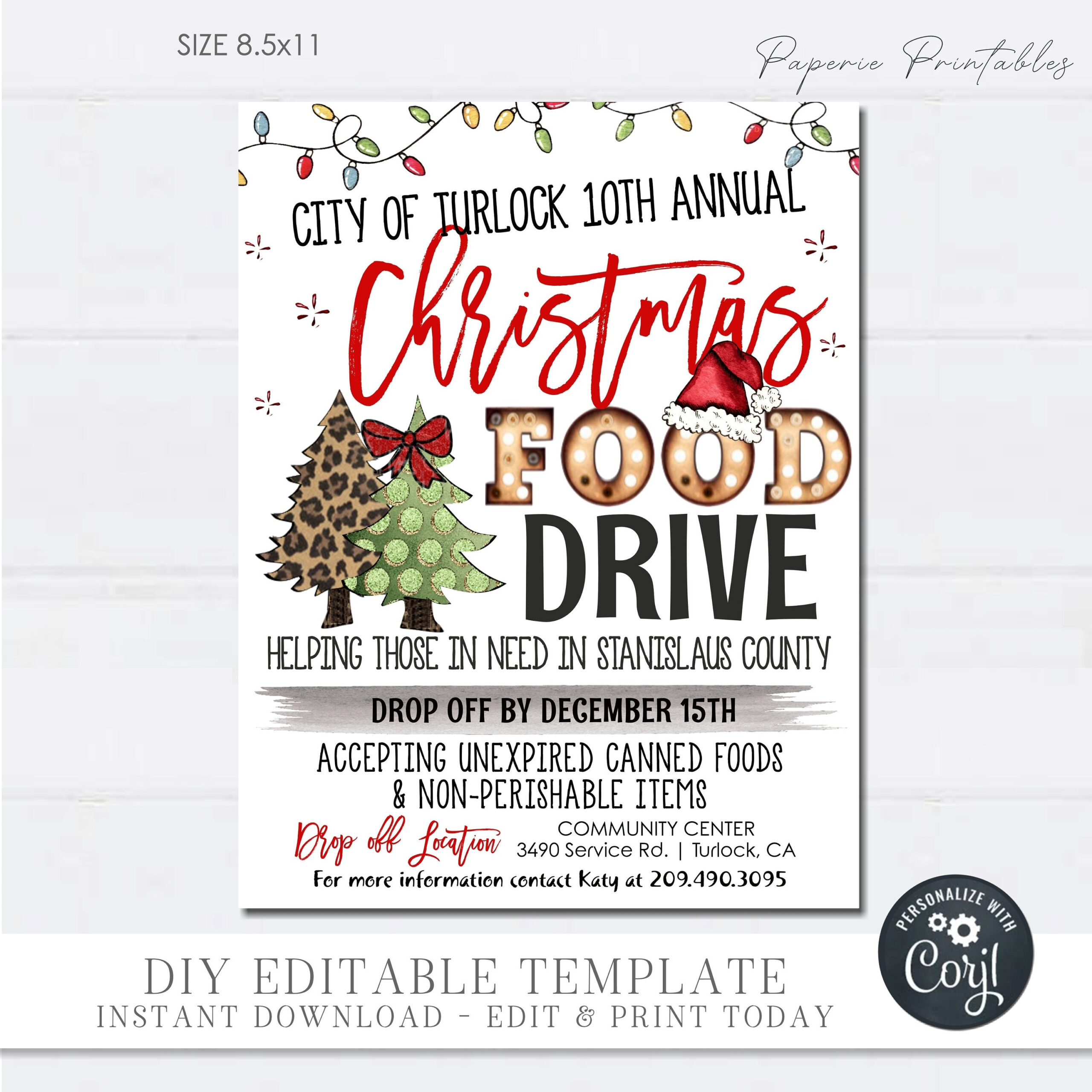 Editable Christmas Food Drive Flyer: Diy Holiday Fundraiser (8.5 inside Christmas Food Drive Flyer Template
