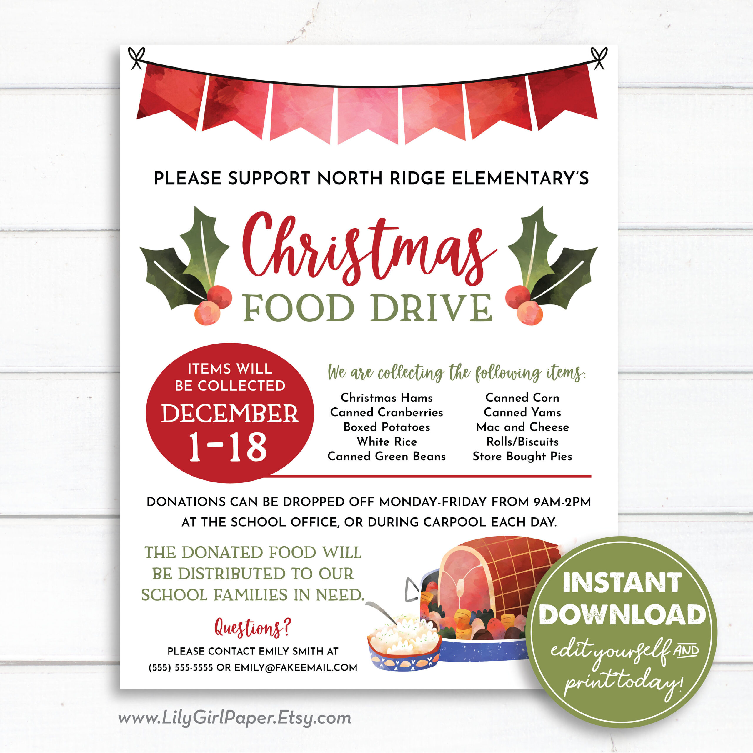Editable Christmas Food Drive Flyer Template, 8.5X11 Pta/Pto Flyer intended for Christmas Food Drive Poster Template