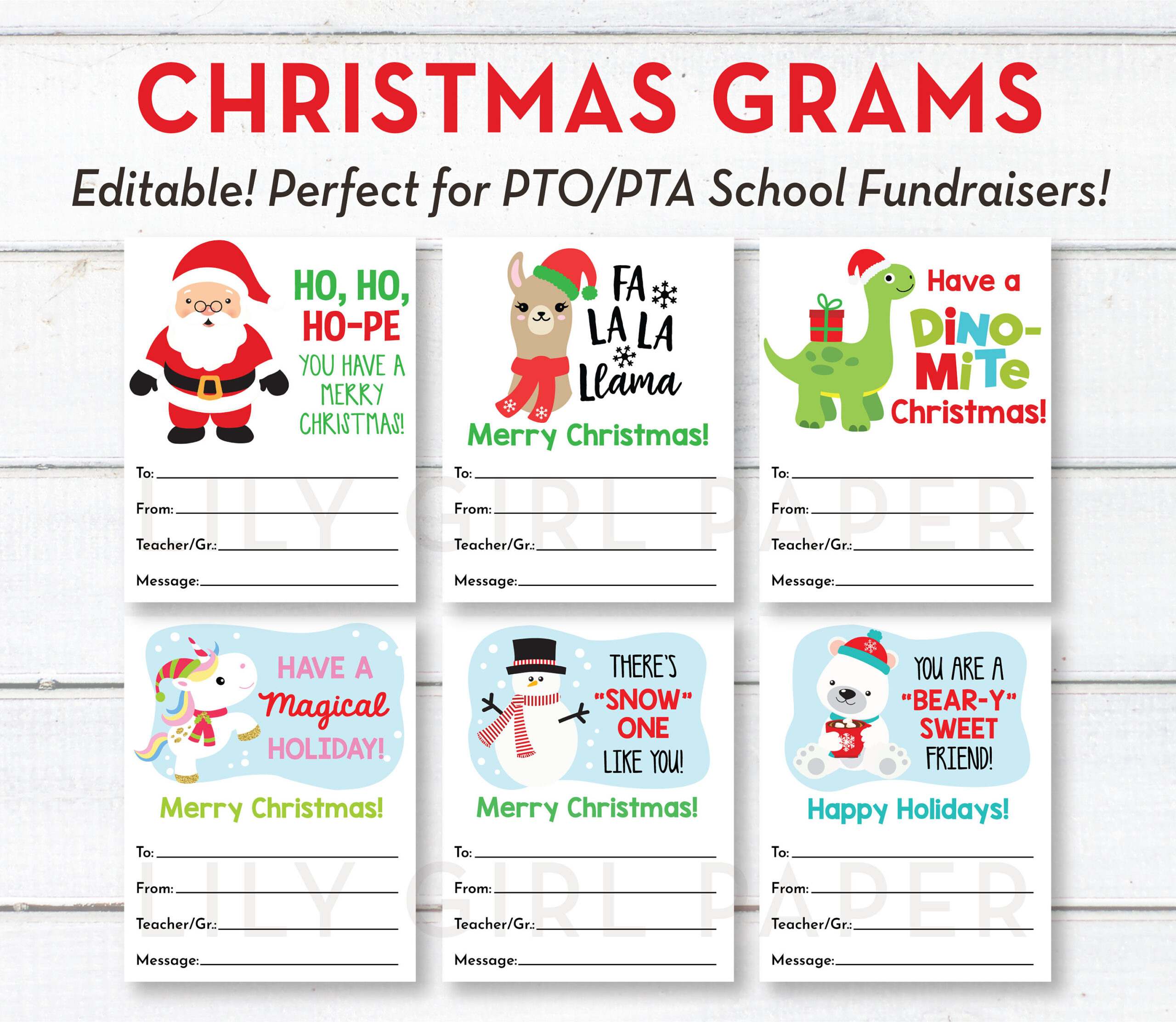 Editable Christmas, Holiday Candy Grams, Instant Download, Pta for Candy Gram Template Christmas