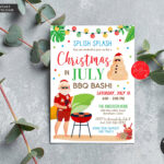 Editable Christmas In July Party Invitation, Summer Xmas Santa Pertaining To Christmas In July Invite Template