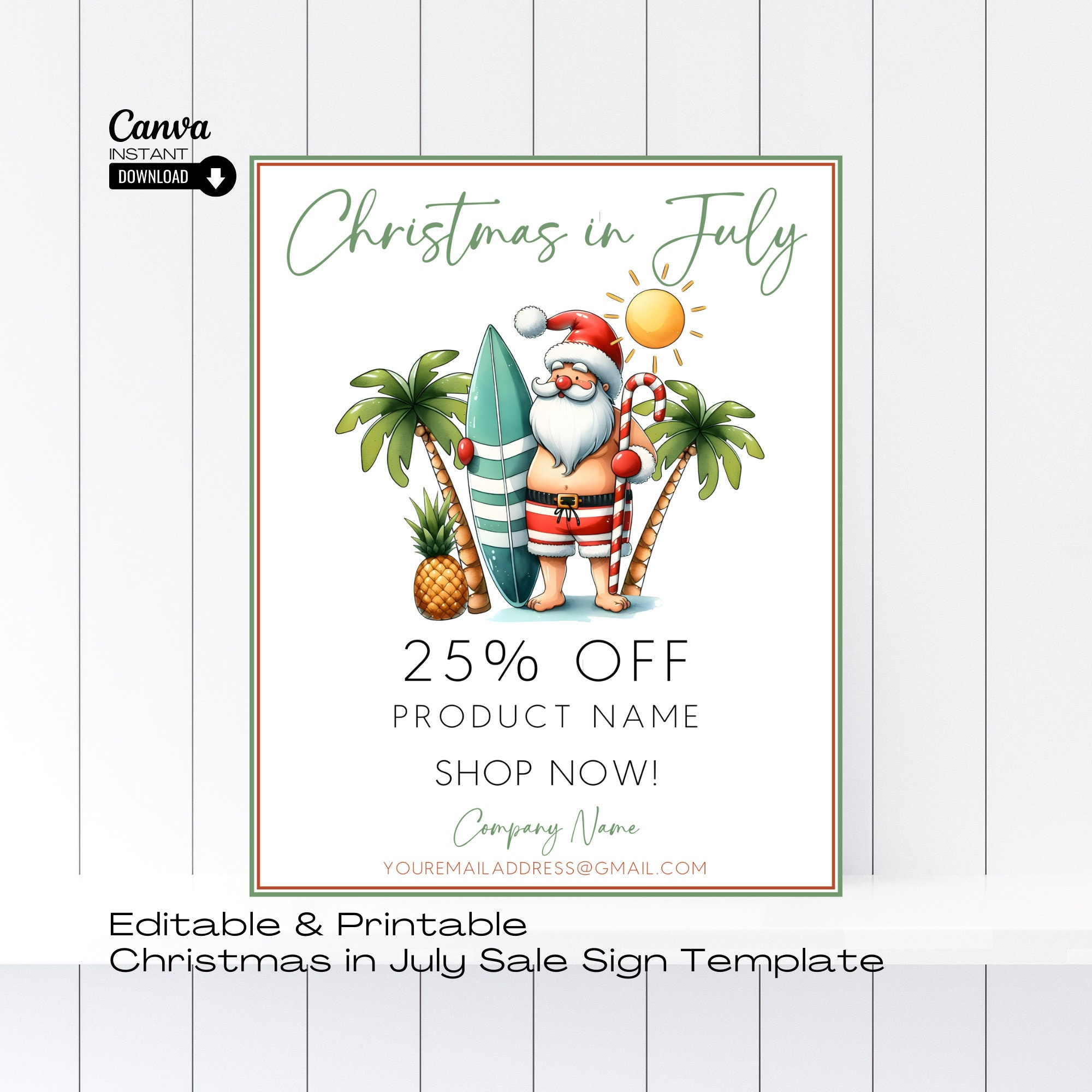 Editable Christmas In July Sale Sign Template, Printable Beach with Christmas in July Template