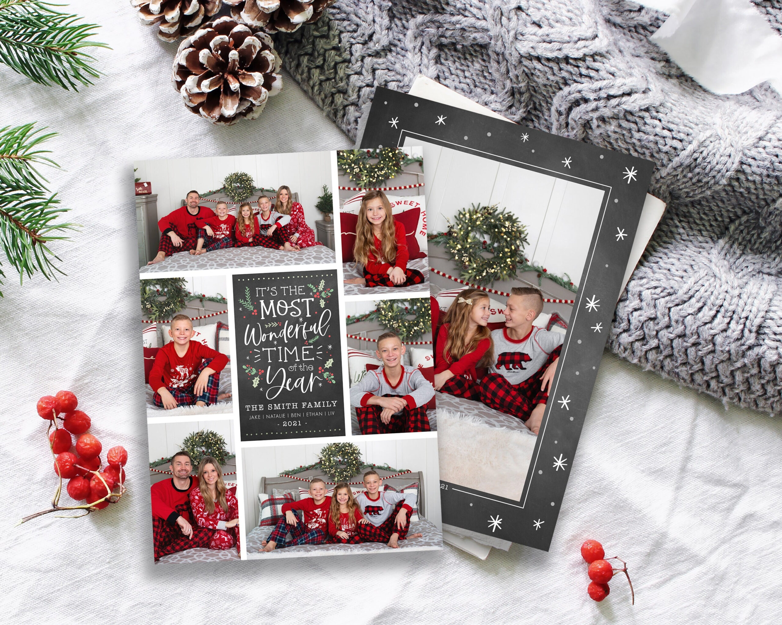 Editable Christmas Photo Card Template: Chalkboard Design intended for 5X7 Photo Christmas Card Template