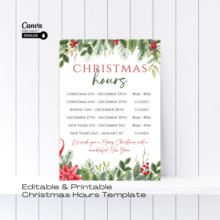 Christmas Holiday Hours Sign Template Christmas Holiday Hours Sign Template