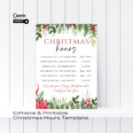 Editable Christmas Store Hours Sign: Holiday Business Template With Regard To Christmas Business Hours Template