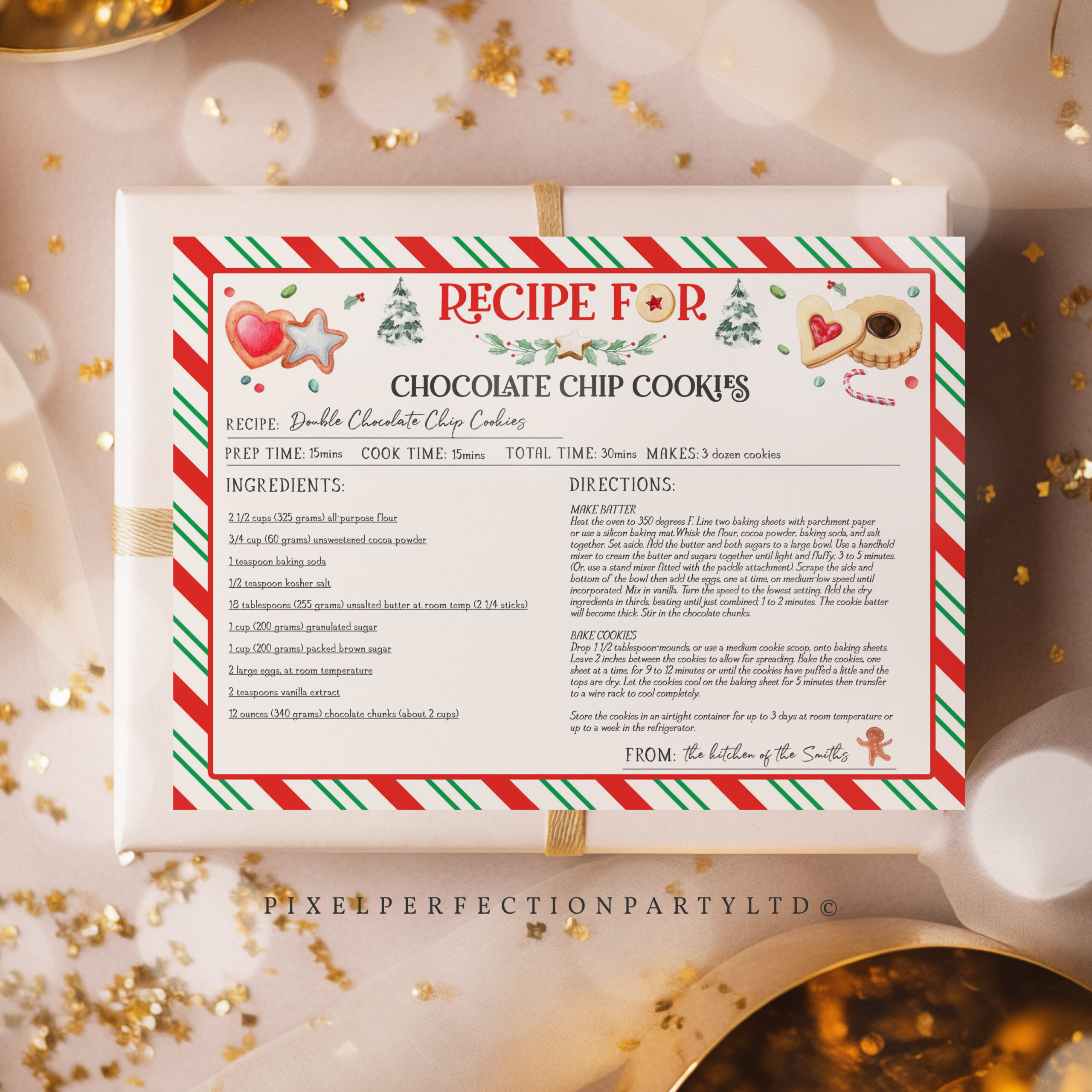 Editable Cookie Recipe Card Holiday Christmas Recipe Card for Christmas Cookie Recipe Template