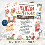 Editable Holiday Craft Market Flyer: Christmas Festival Template With Christmas Craft Show Flyer Template