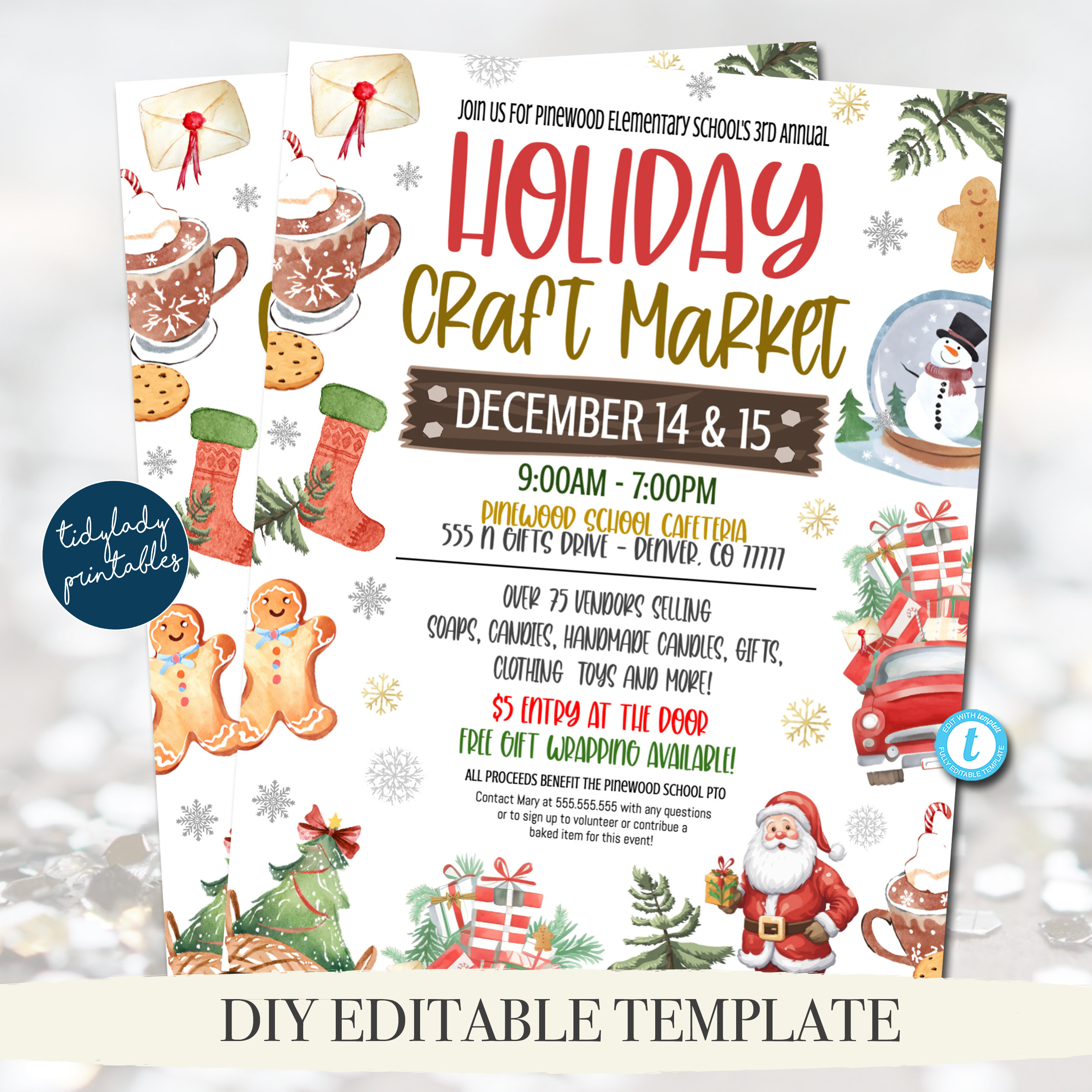 Editable Holiday Craft Market Flyer: Christmas Festival Template with Christmas Craft Show Flyer Template