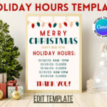 Editable Holiday Hours Template In Canva: Festive Flexibility For Inside Christmas Holiday Hours Sign Template