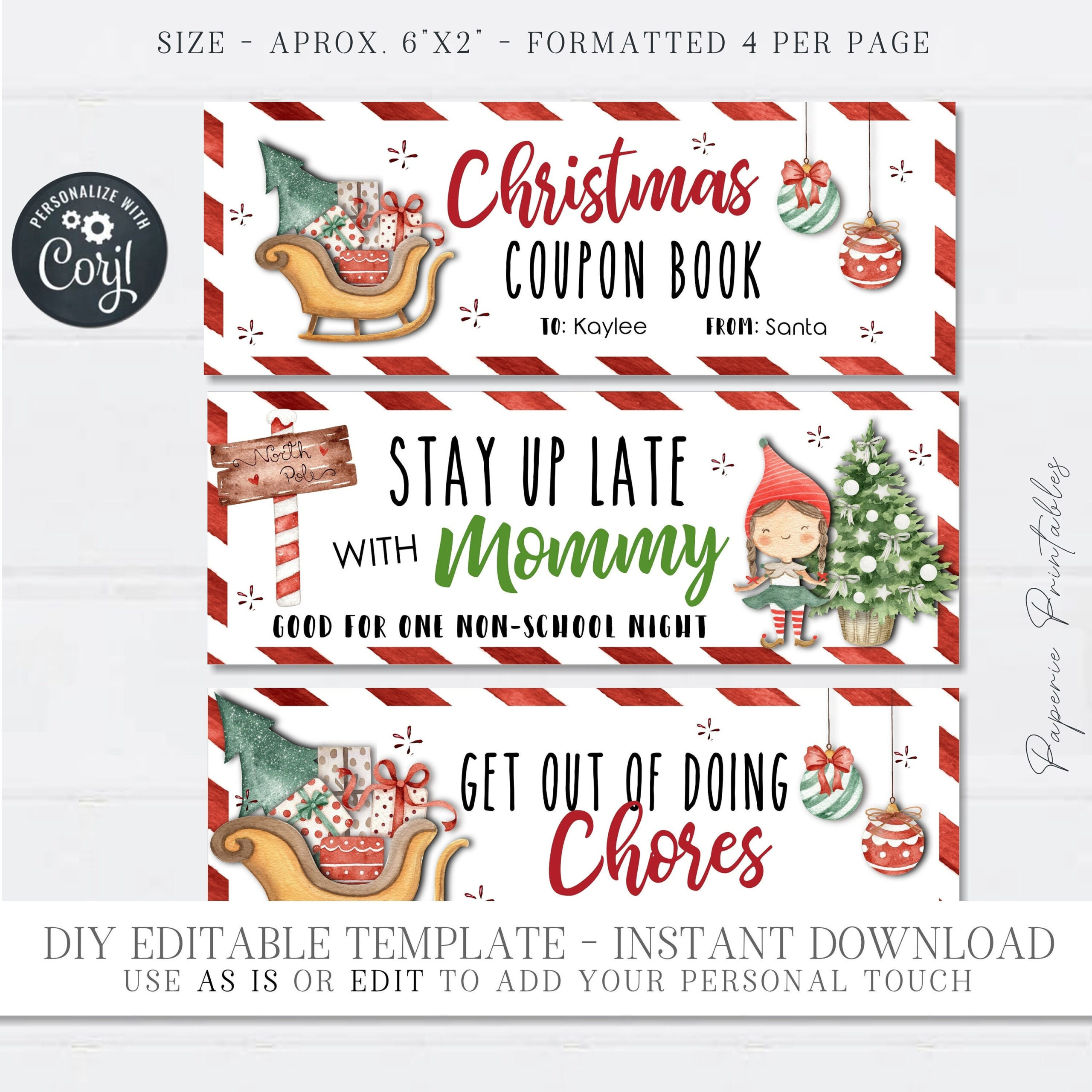 Editable Kids Christmas Coupon Book: Stocking Stuffer (Printable in Christmas Coupon Book Template