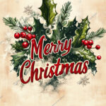 Elegant Merry Christmas Card With Holly | Ai Image | Ivanna Pertaining To Christmas Card Ai Template