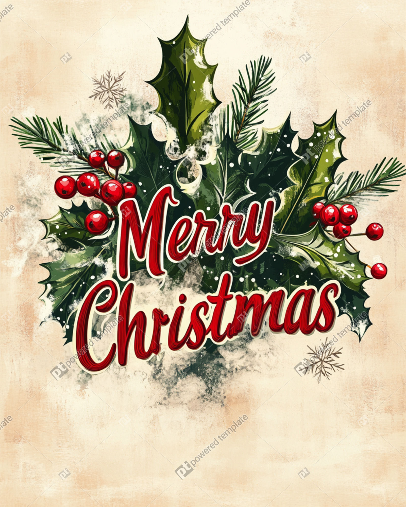 Elegant Merry Christmas Card With Holly | Ai Image | Ivanna pertaining to Christmas Card Ai Template
