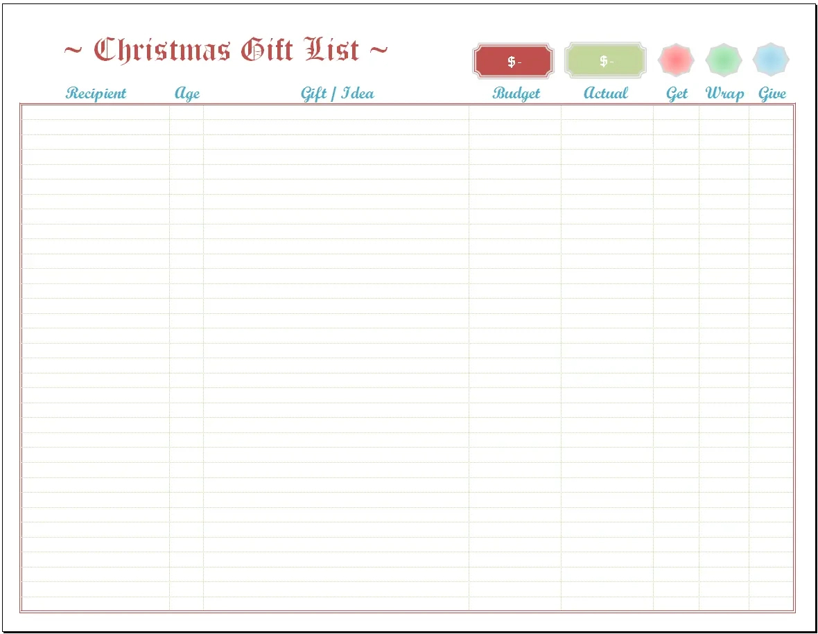 Excel Christmas List Template throughout Christmas Gift Spreadsheet Template Free