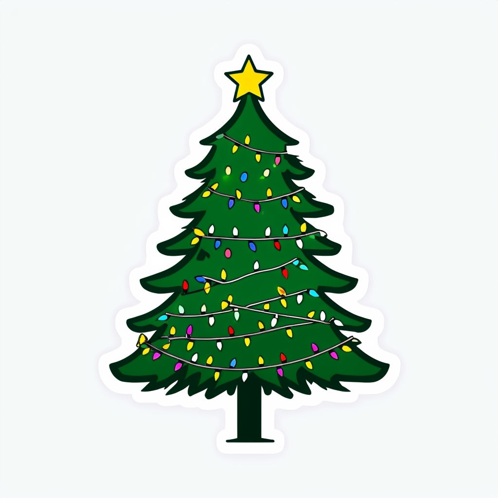 Festive Cartoon Christmas Tree Illustration Sticker - Playground in Cartoon Christmas Tree Template