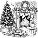 Fireside & Christmas Tree: Festive Coloring Template Inside Christmas Colouring In Template