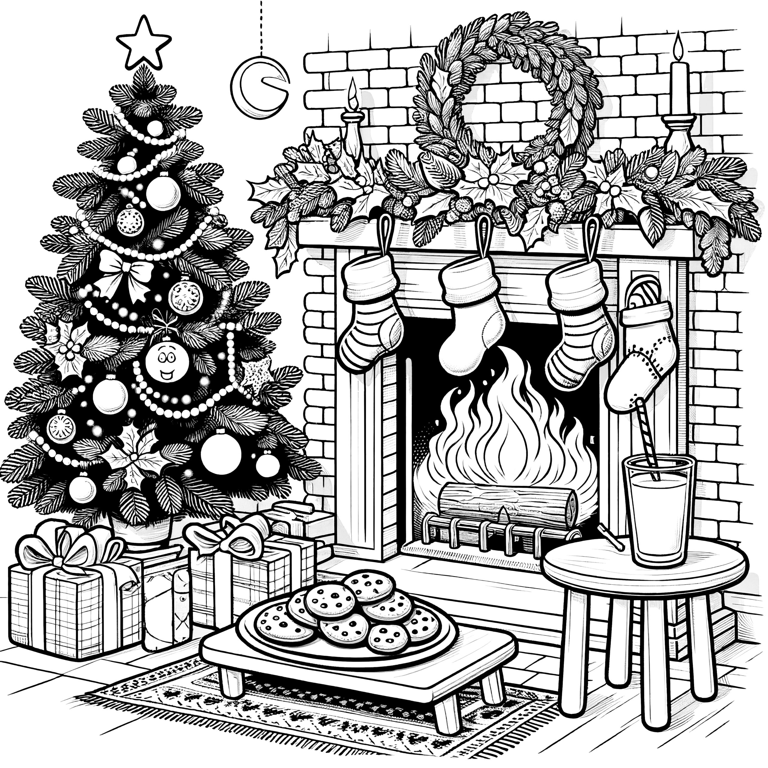 Fireside &amp;amp; Christmas Tree: Festive Coloring Template inside Christmas Colouring In Template