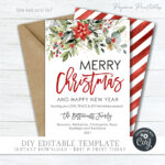 Floral Christmas Card: Editable Holiday Card (4X6 & 5X7) (Digital Throughout 4X6 Christmas Card Template