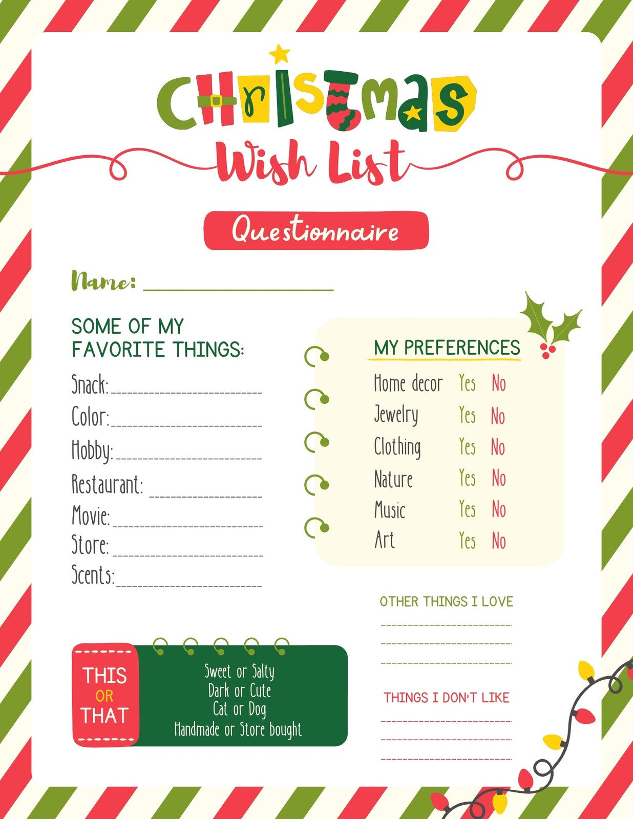 Free And Customizable Secret Santa Templates for Christmas Gift Exchange Wish List Template