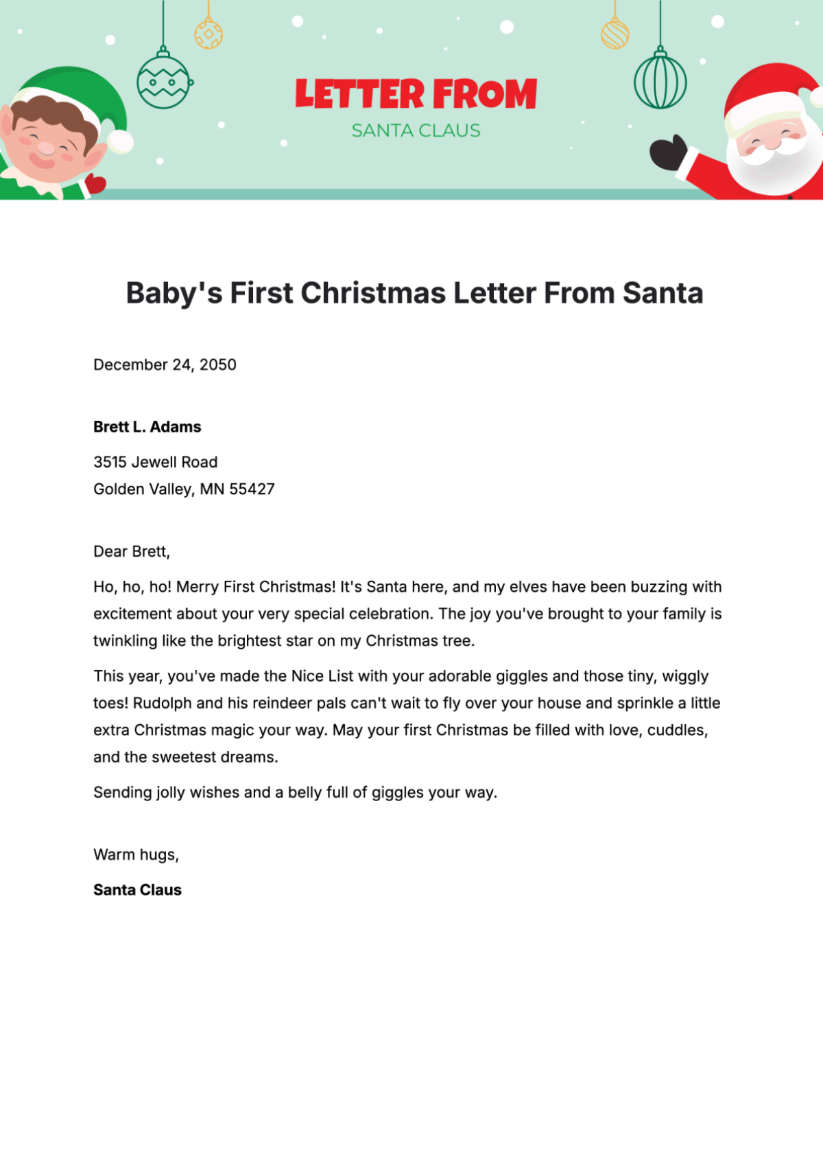 Free Baby'S First Christmas Letter From Santa Template To Edit Online within Baby's First Christmas Santa Letter Template