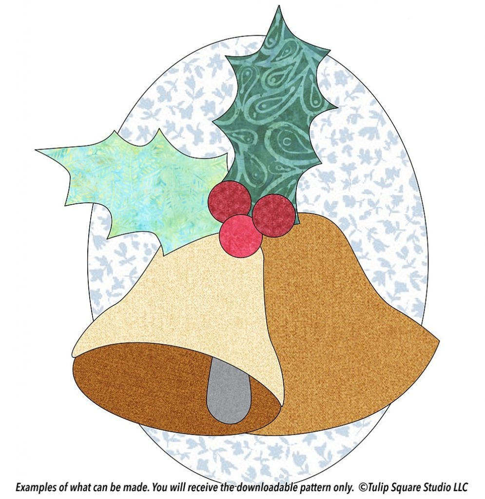 Free Christmas Appliqué Pattern - Bells And Holly - Tulipsquare for Christmas Applique Template Free