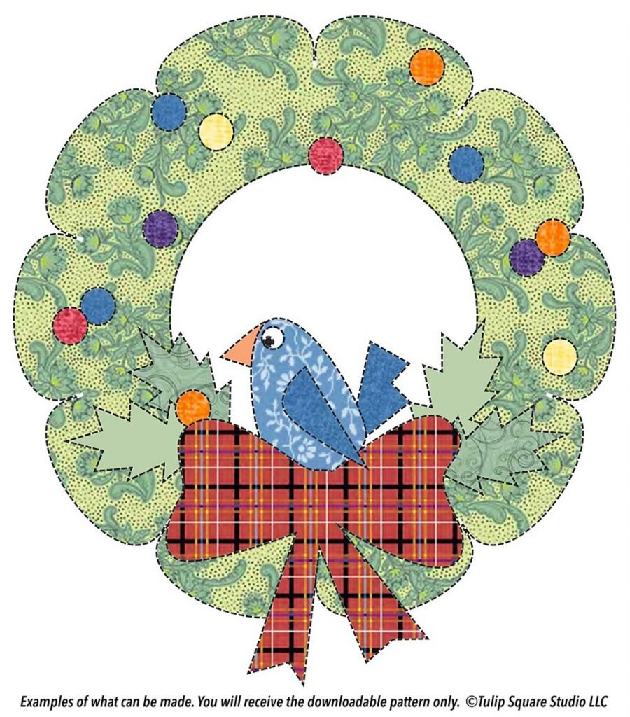Free Christmas Appliqué Pattern - Bird In A Wreath - Tulipsquare within Christmas Applique Template Free