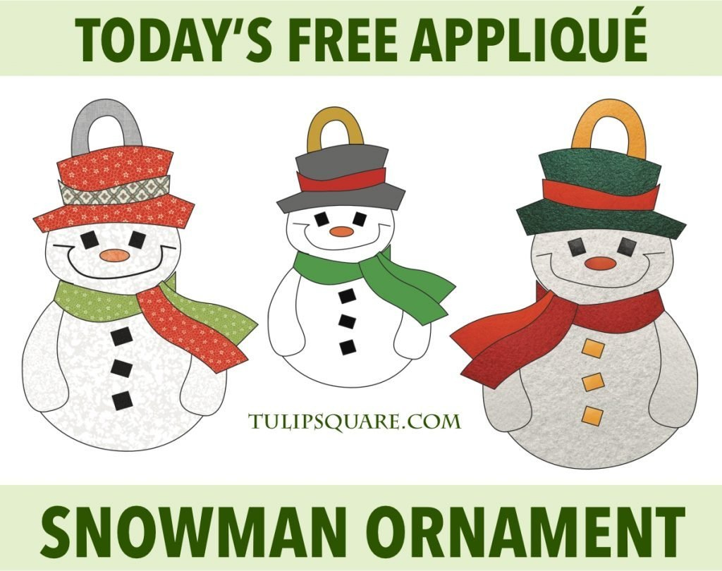 Free Christmas Appliqué Pattern - Snowman Ornament - Tulipsquare within Christmas Applique Template Free