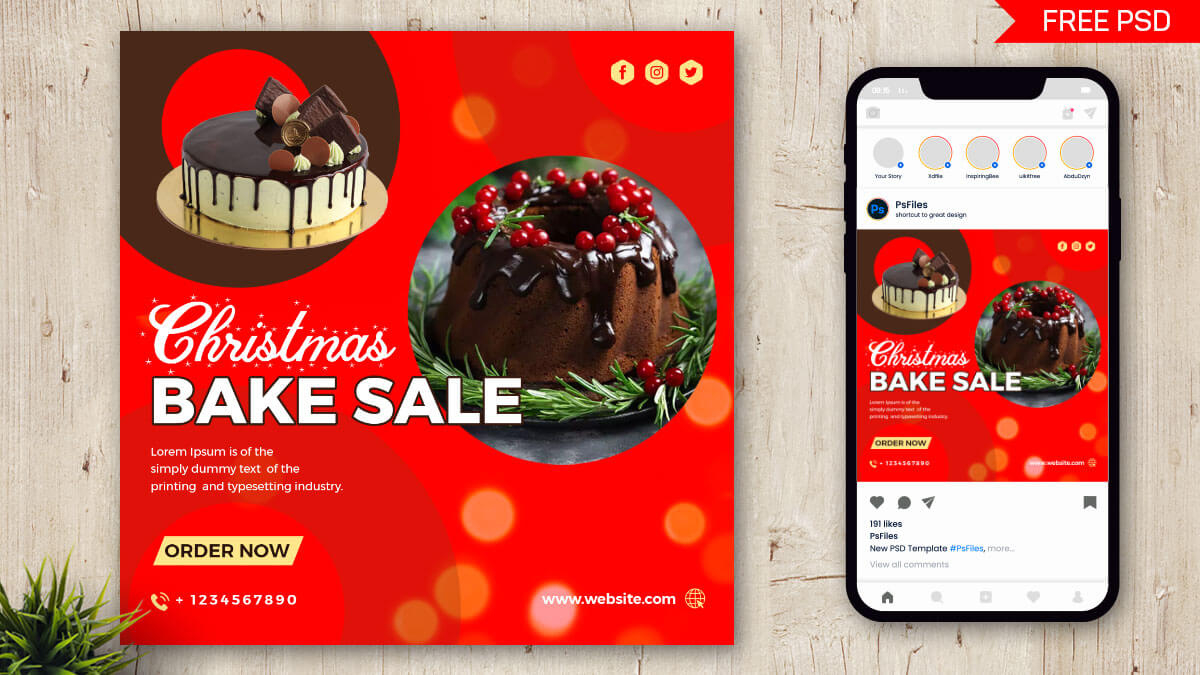 Free Christmas Bakery Cake Order Ad Banner Psd Template with regard to Christmas Cake Flyer Template Free