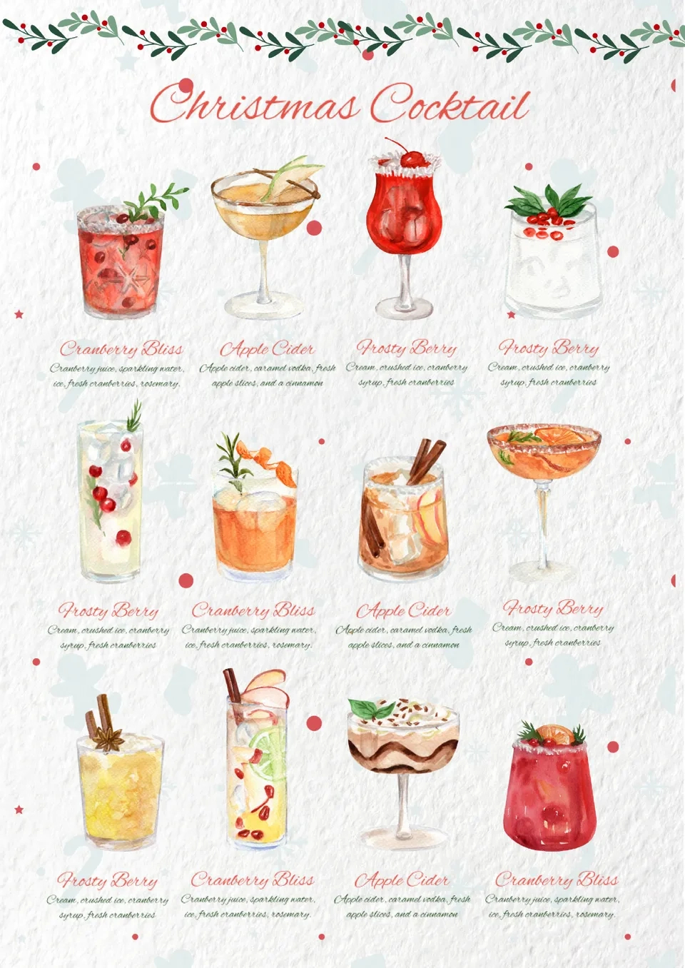 Free Christmas Cocktail Menu Template For Google Docs for Christmas Drinks Menu Template